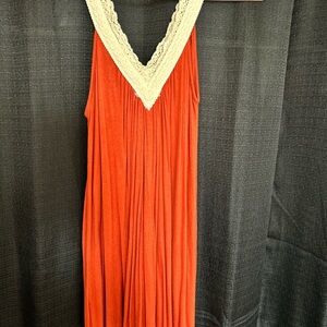 Love Orange Tank Top with Cream Lace Trim